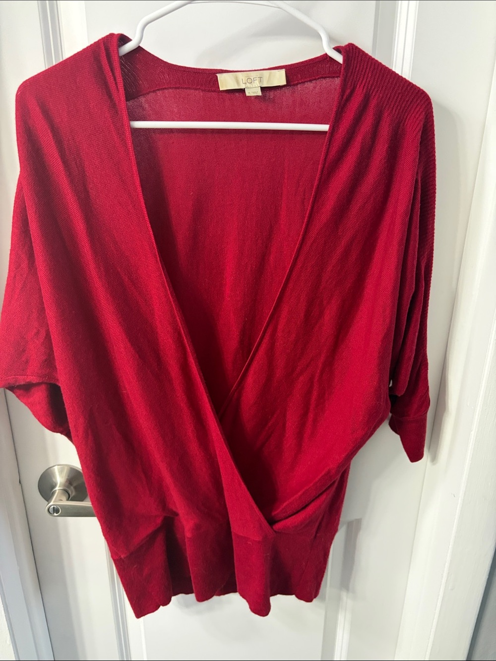 LOFT Red Wrap-Front Dolman Sleeve Cardigan